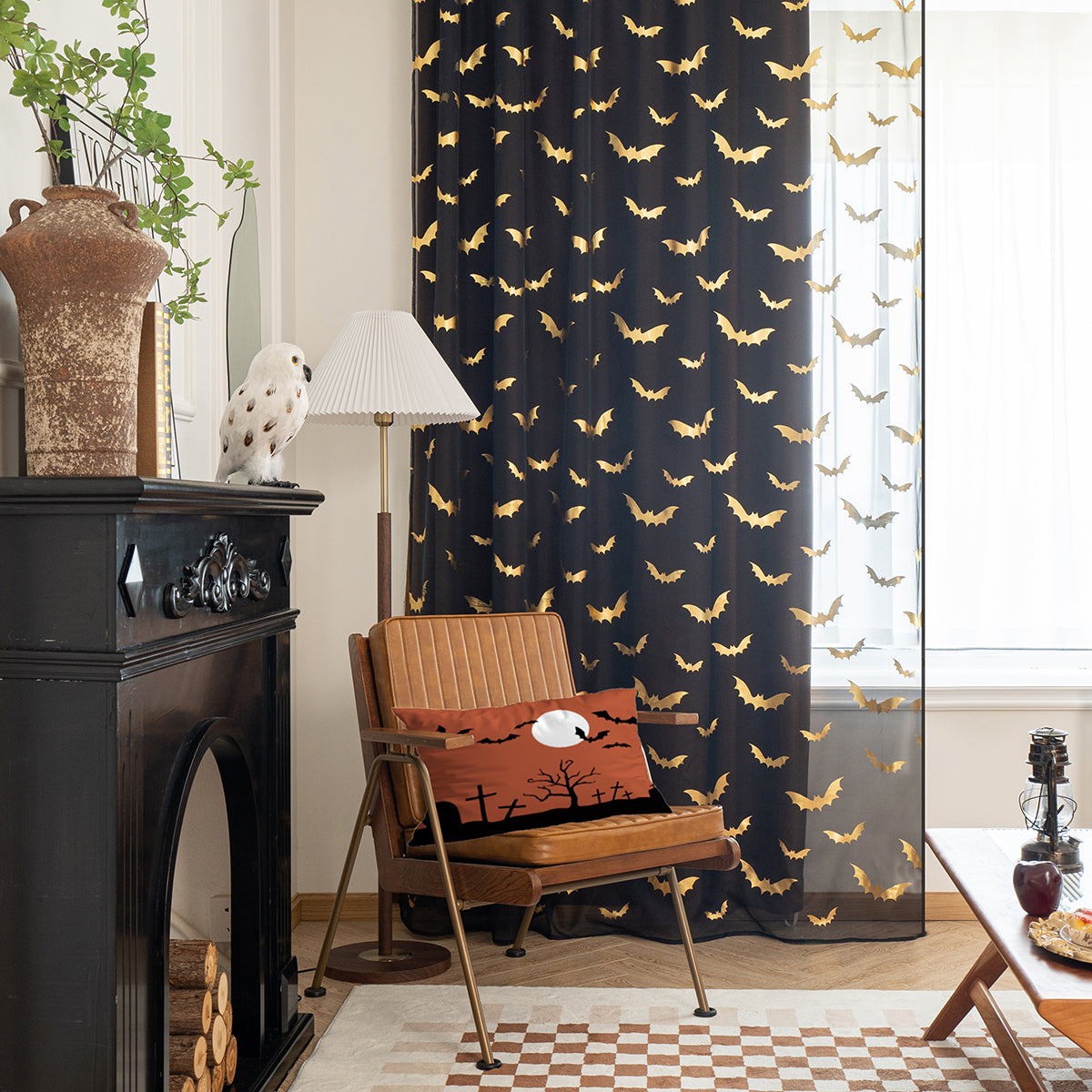 Rideaux Sheer au Motif de Chauve-Souris | Ambiance Mystique et Intimité Subtile