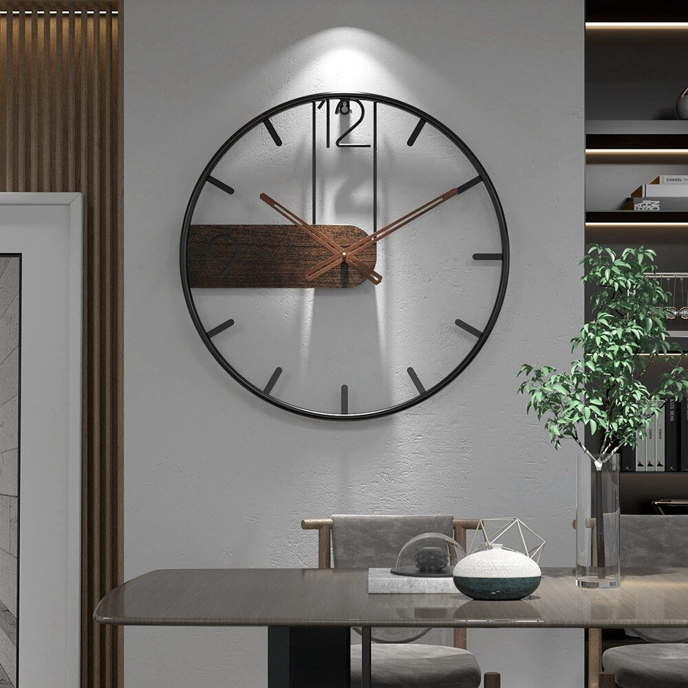 Horloge Murale en Acier et Noyer | Élégance Industrielle et Charme Intemporel