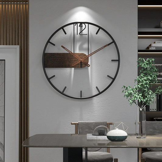 Horloge Murale en Acier et Noyer | Élégance Industrielle et Charme Intemporel