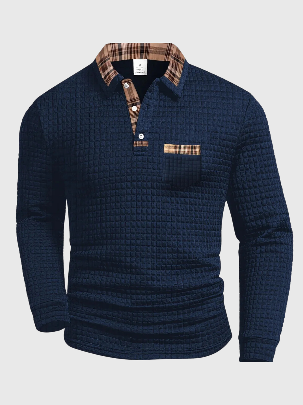 HELVIA | Polo Homme Manche Longue à Motif de Diamant Élégant