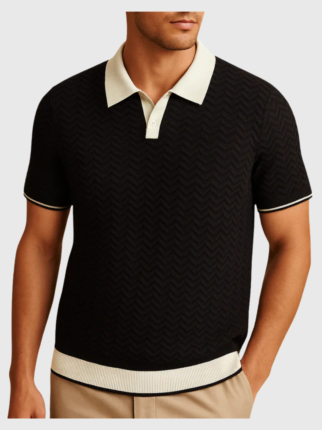 HELVIA - Polo Homme Maille Texturée – Style Rétro Contrasté