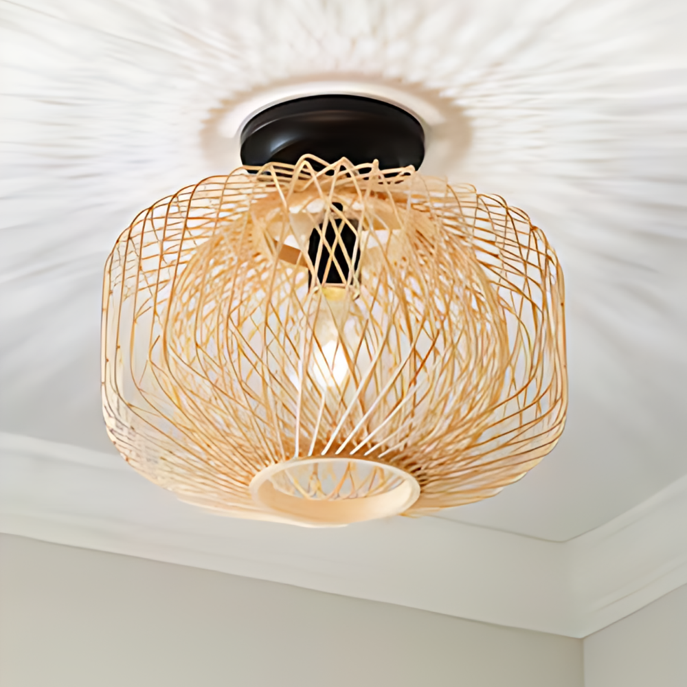 Lampe Plafonnier en Rotin | Style Boho Chic et Élégant