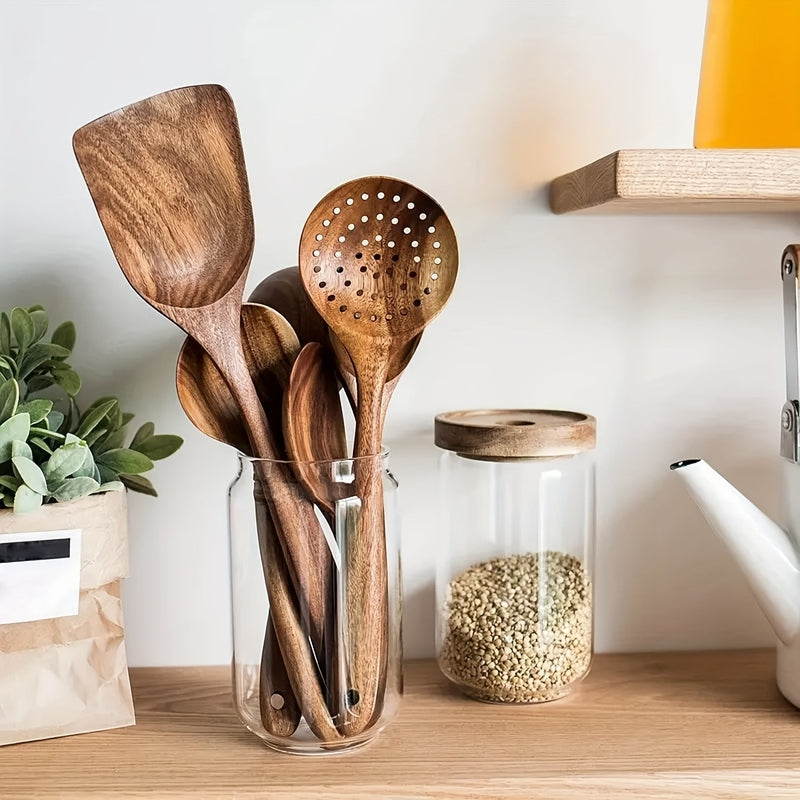 Ustensiles de Cuisine en Teck | Ensemble Durable et Ergonomique de 5 Pièces