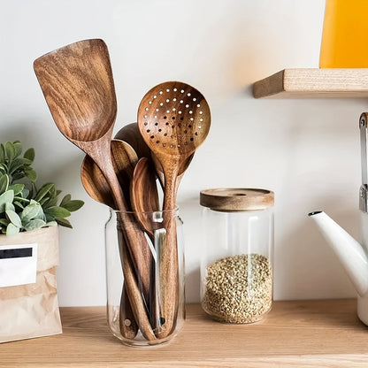 Ustensiles de Cuisine en Teck | Ensemble Durable et Ergonomique de 5 Pièces