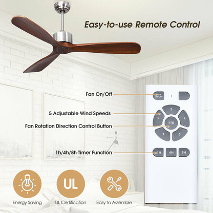 Ventilateur de Plafond Télécommandé | Design Élégant en Nickel Brossé de 52 Pouces