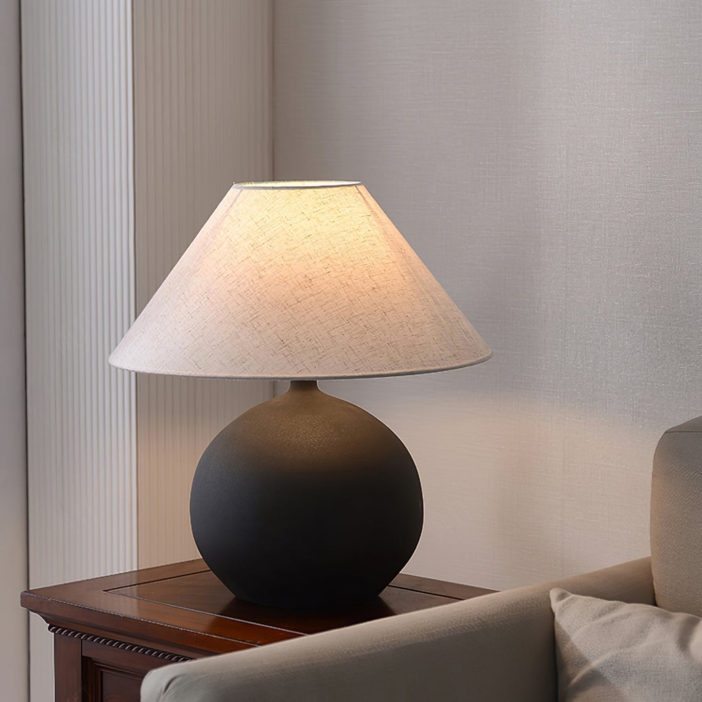 Lampe Rechargeable en Céramique | Design Intemporel avec Abat-jour en Lin