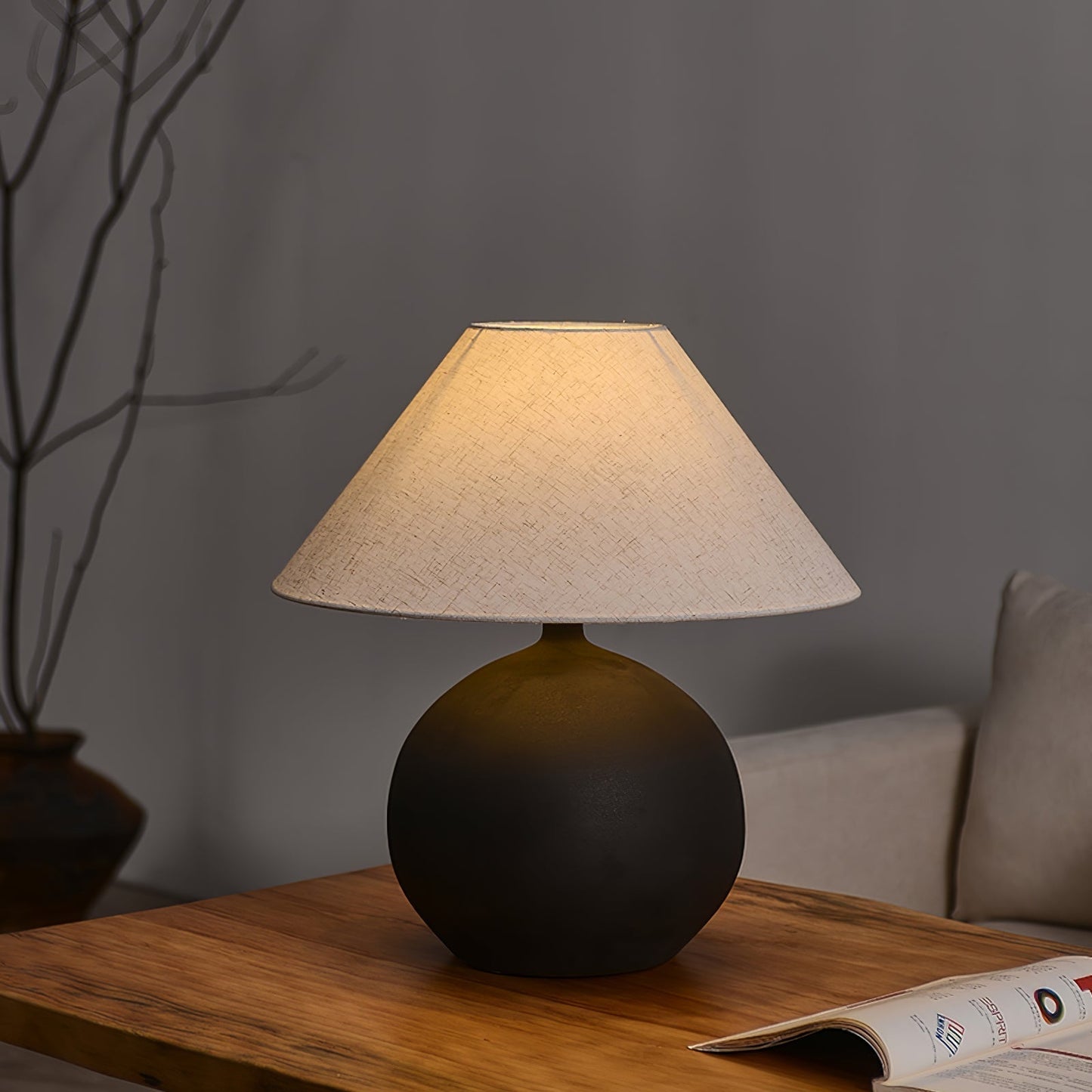 Lampe Rechargeable en Céramique | Design Intemporel avec Abat-jour en Lin