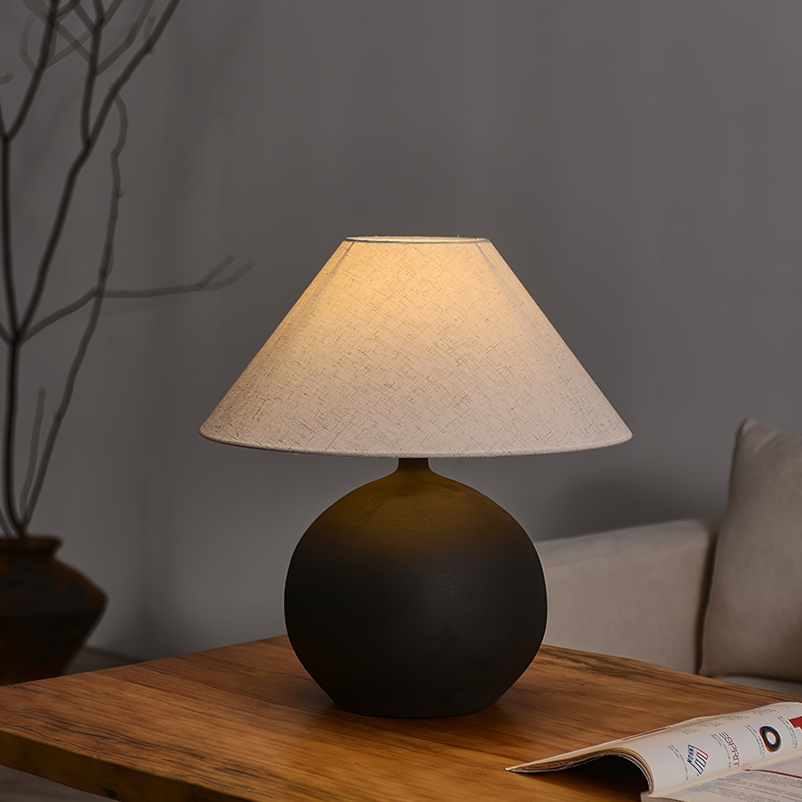 Lampe Rechargeable en Céramique | Design Intemporel avec Abat-jour en Lin