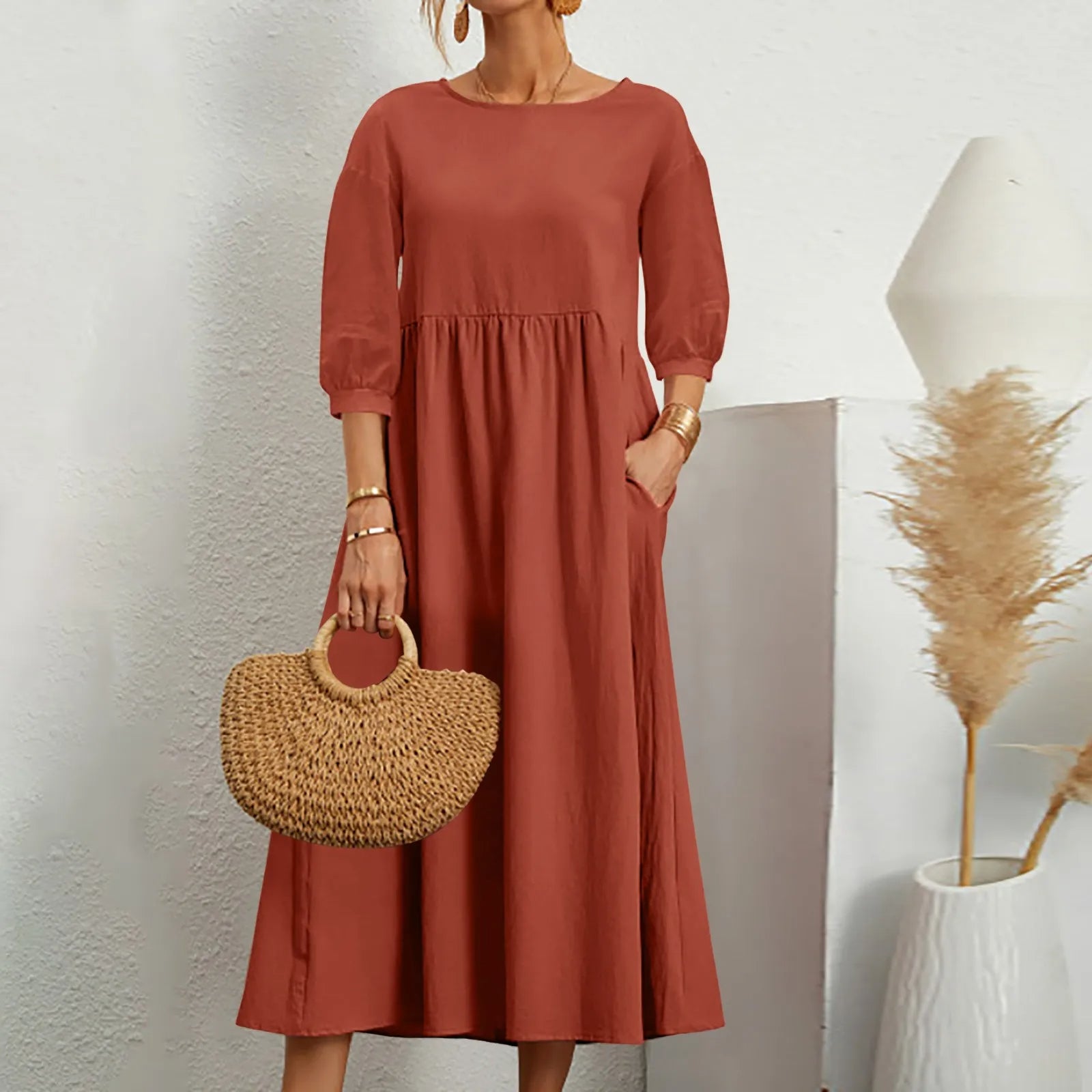 Robe Midi en A pour Femmes | Détails de Patchwork Élégants et Confortables