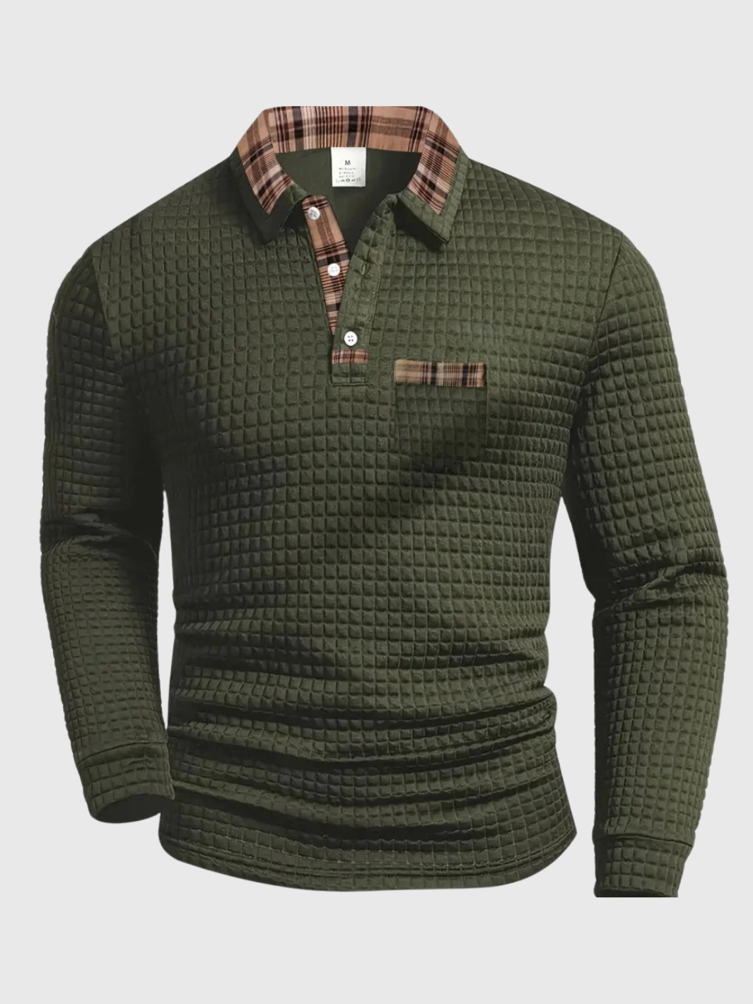 HELVIA | Polo Homme Manche Longue à Motif de Diamant Élégant