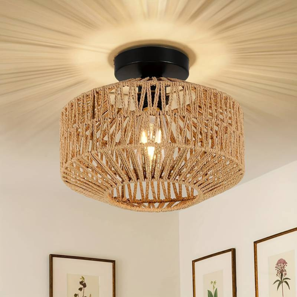 Lampe Plafonnier en Rotin | Style Boho Chic et Élégant