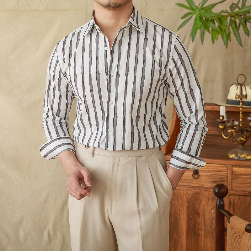 Chemise en Lin Mélangé à Rayures | Élégance Intemporelle et Confort Suprême