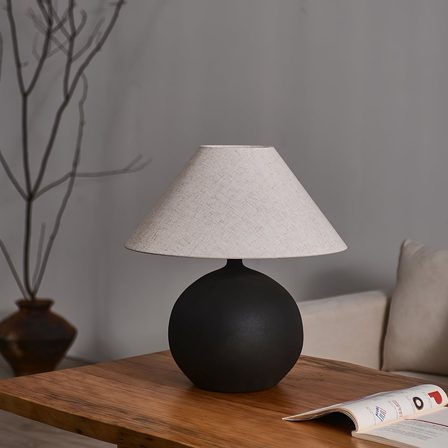 Lampe Rechargeable en Céramique | Design Intemporel avec Abat-jour en Lin