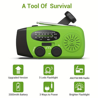 Radio d'Urgence Solaire et Manivelle | Compacte avec Power Bank et Lampe Intégrée