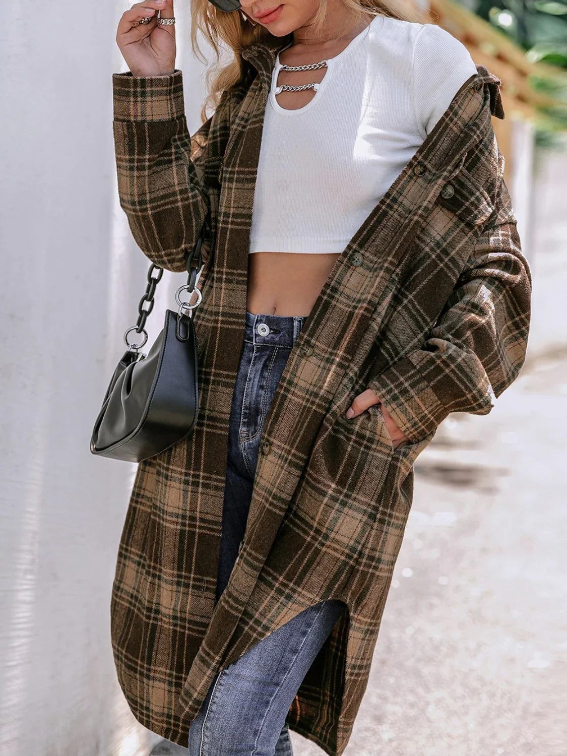 Manteau Long à Carreaux pour Femmes | Élégance et Confort en Hiver