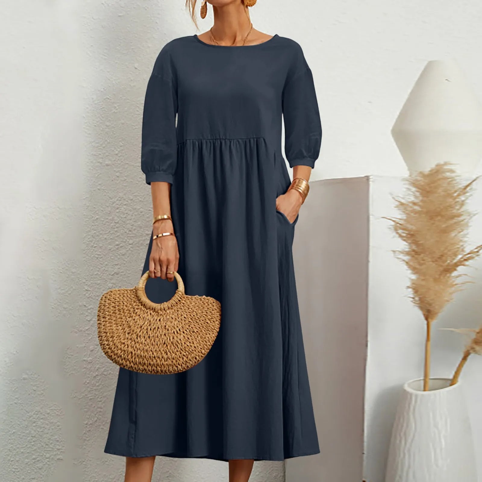 Robe Midi en A pour Femmes | Détails de Patchwork Élégants et Confortables