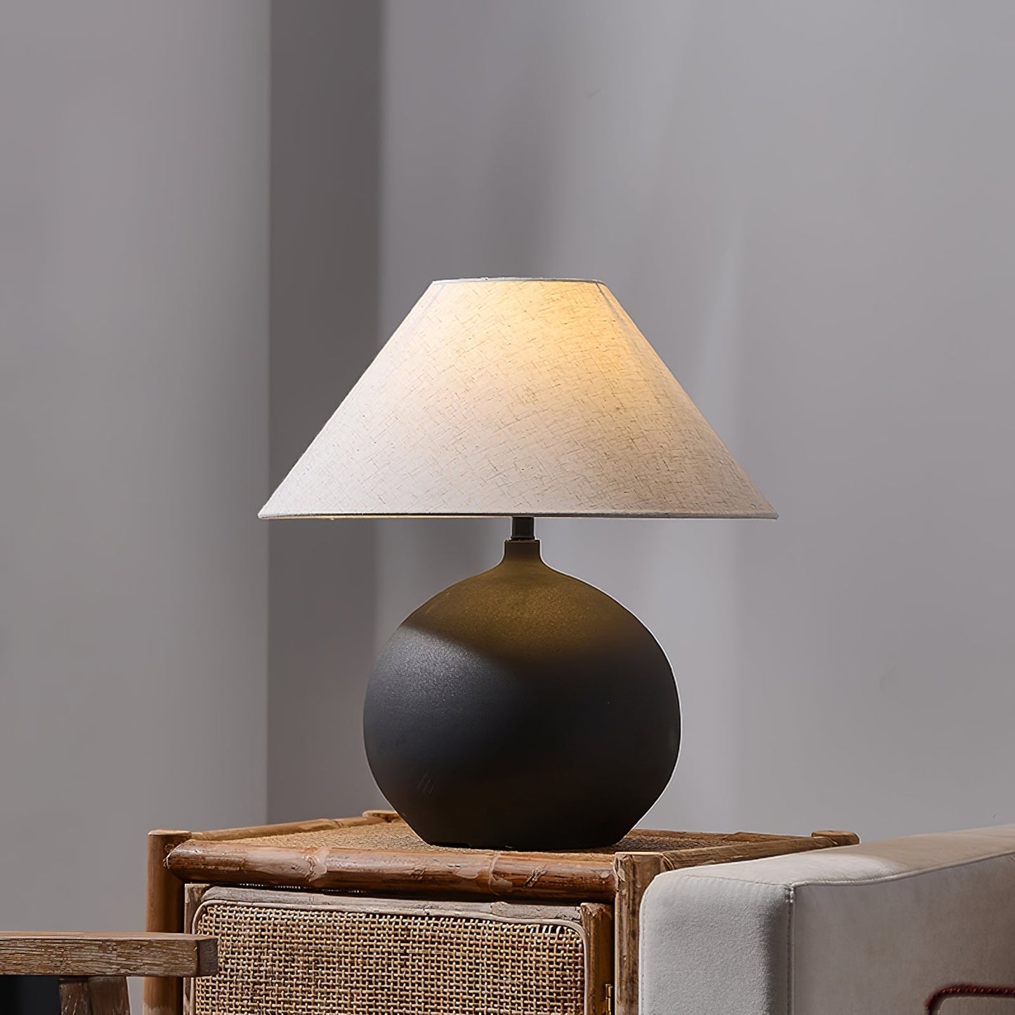 Lampe Rechargeable en Céramique | Design Intemporel avec Abat-jour en Lin