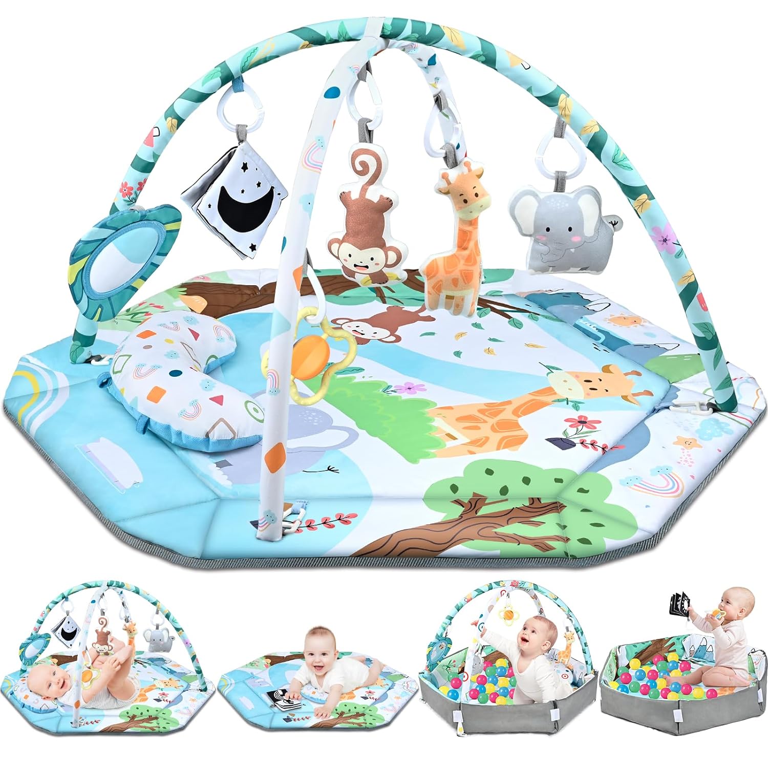 Tapis de Jeu Multifonction 8-en-1 | 6 Jouets Sensoriels Détachables et Doux