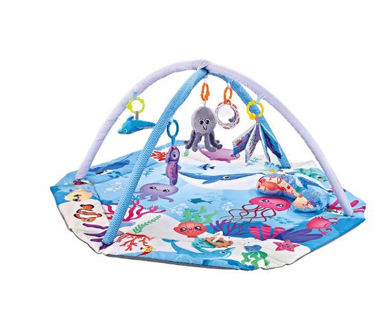 Tapis de Jeu Multifonction 8-en-1 | 6 Jouets Sensoriels Détachables et Doux