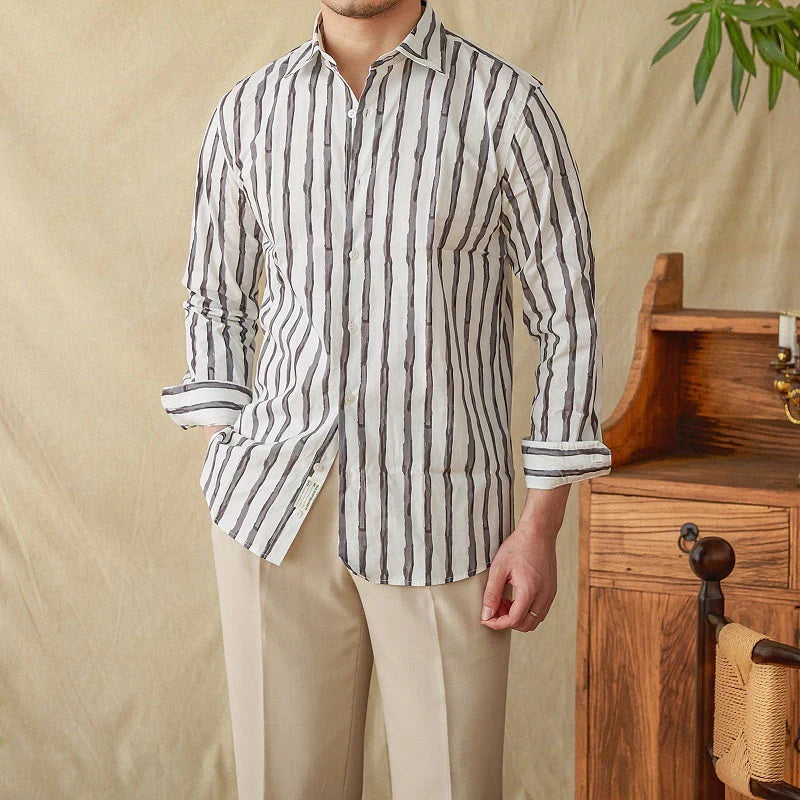 Chemise en Lin Mélangé à Rayures | Élégance Intemporelle et Confort Suprême
