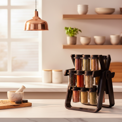 Dernier Jour -50% | SpiceGo™ Étagère à épices rotative avec 18 bocaux en verre