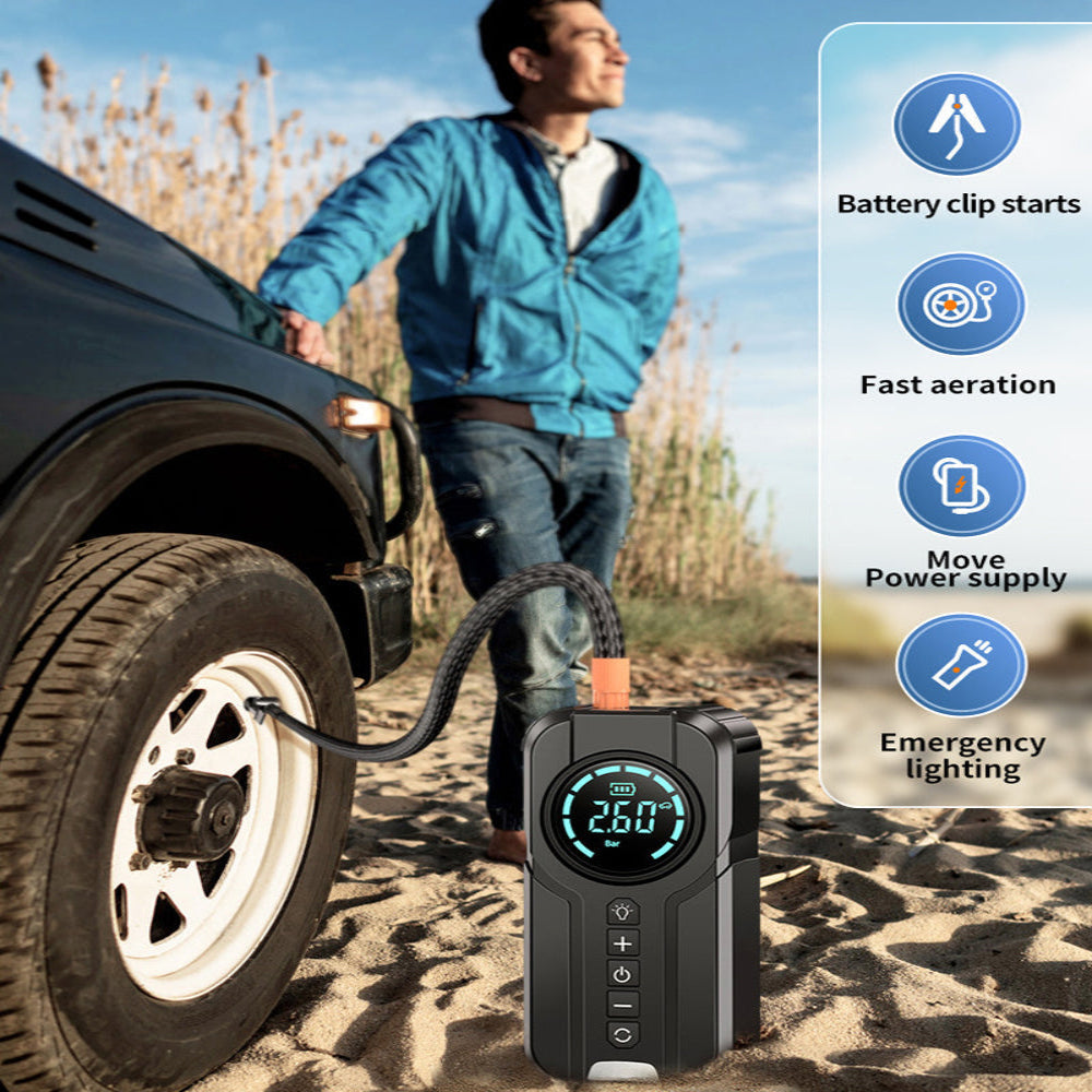 Compresseur d'air Portable pour Voiture | Gonflage Rapide et Démarreur de Secours
