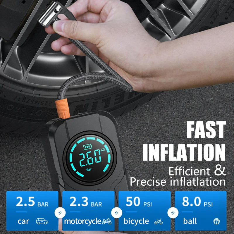 Compresseur d'air Portable pour Voiture | Gonflage Rapide et Démarreur de Secours