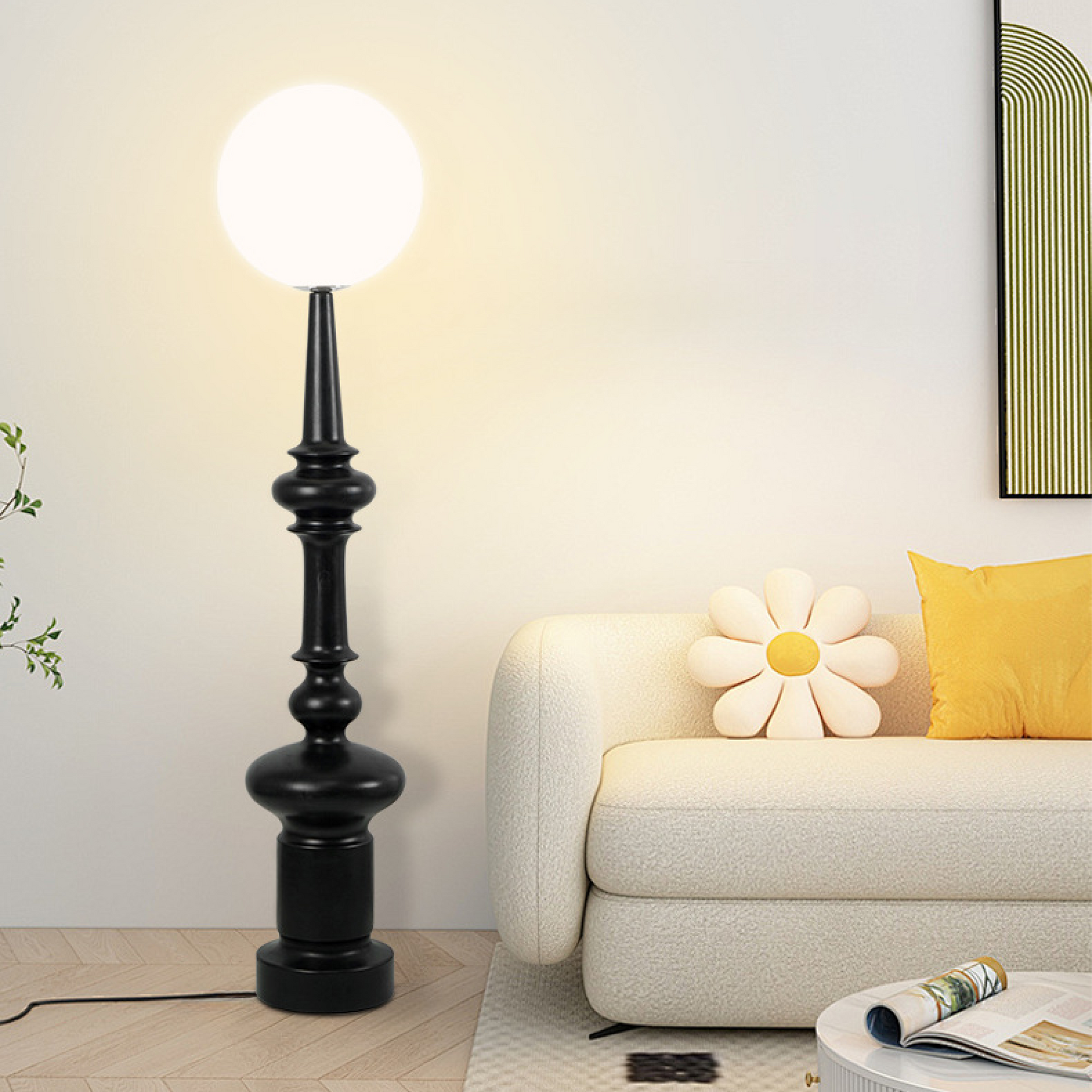 Lampe de Sol Bauhaus Noire | Élégance Géométrique et Atmosphère Chaleureuse