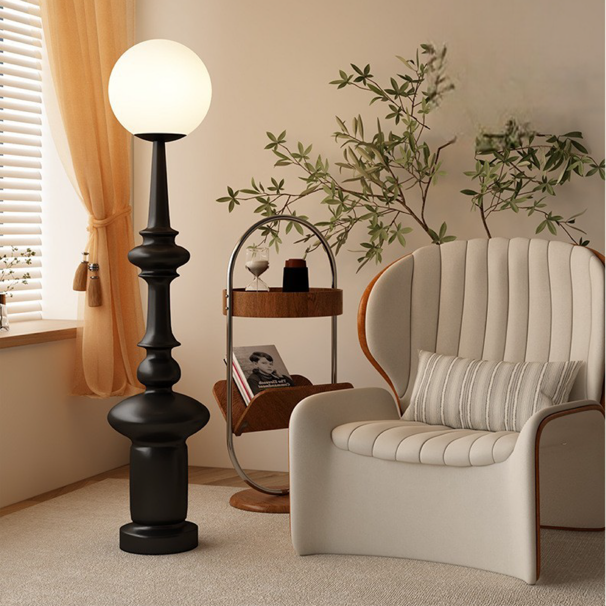 Lampe de Sol Bauhaus Noire | Élégance Géométrique et Atmosphère Chaleureuse
