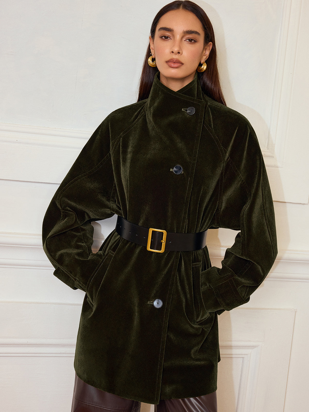 Manteau en Velours Chaud | Poches Pratiques et Sans Ceinture