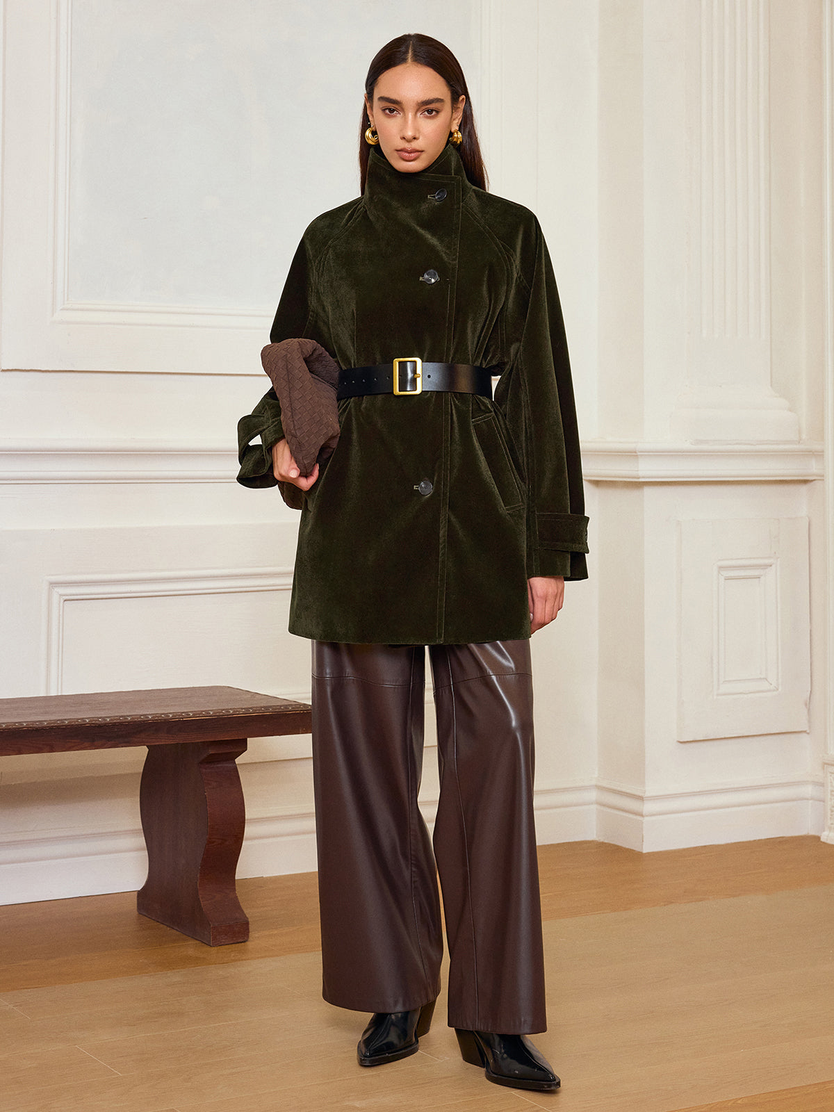 Manteau en Velours Chaud | Poches Pratiques et Sans Ceinture