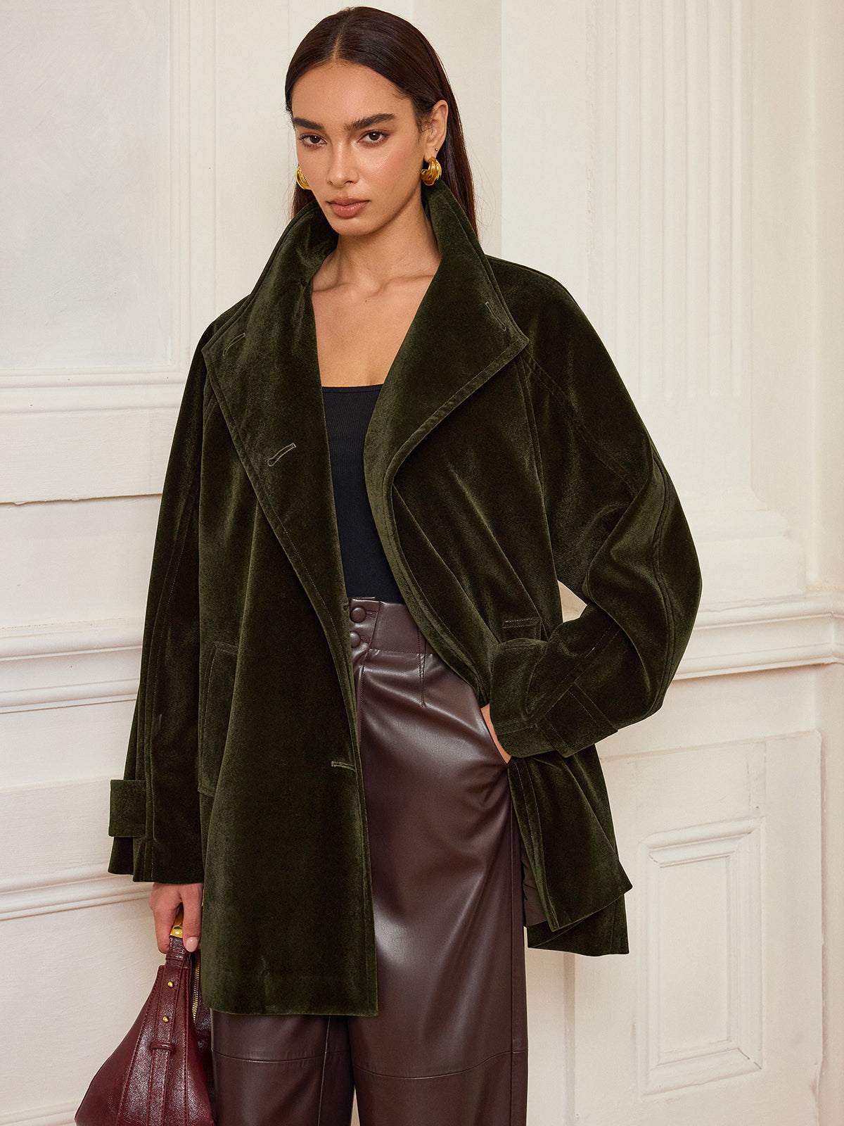 Manteau en Velours Chaud | Poches Pratiques et Sans Ceinture