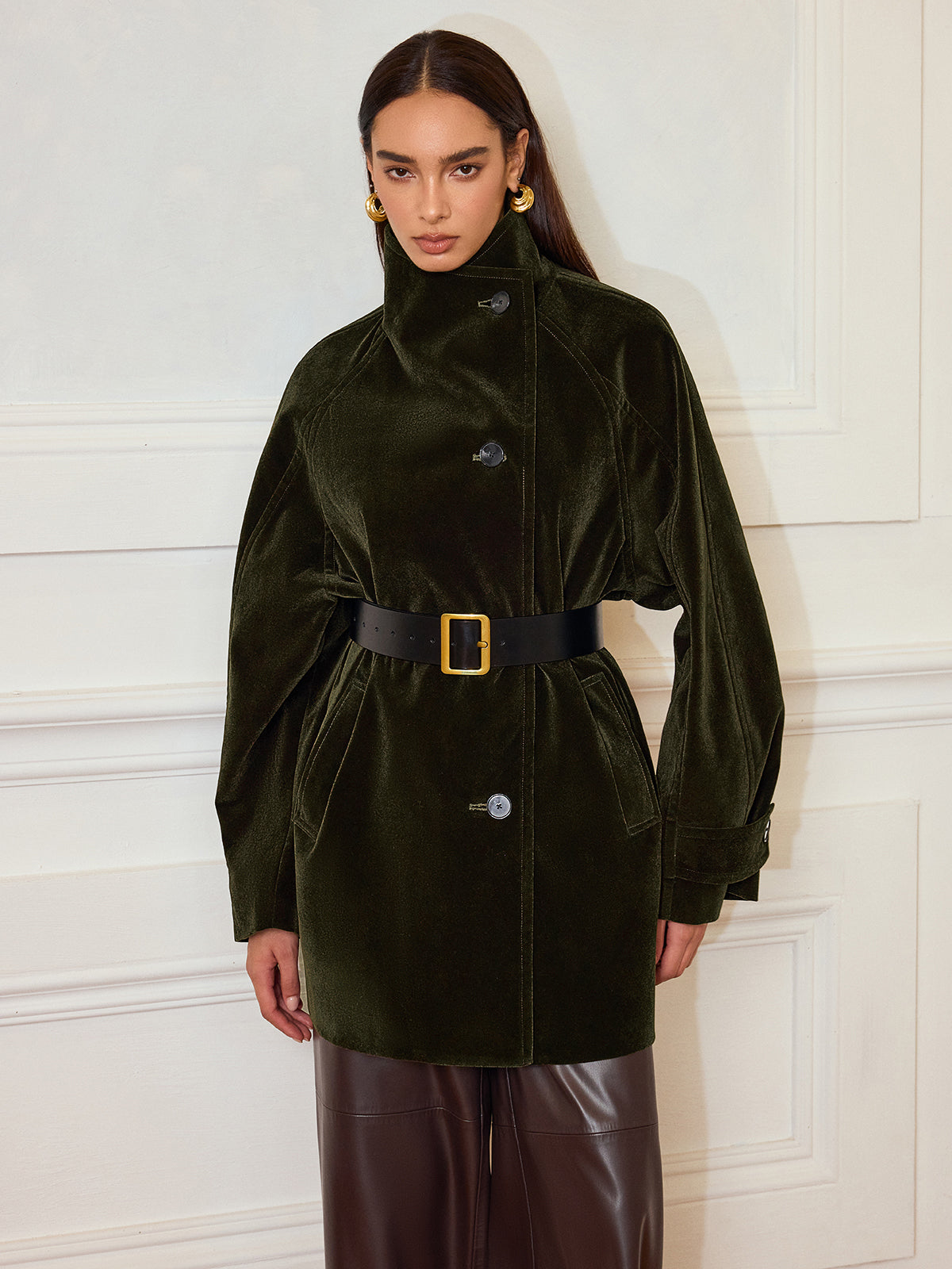 Manteau en Velours Chaud | Poches Pratiques et Sans Ceinture