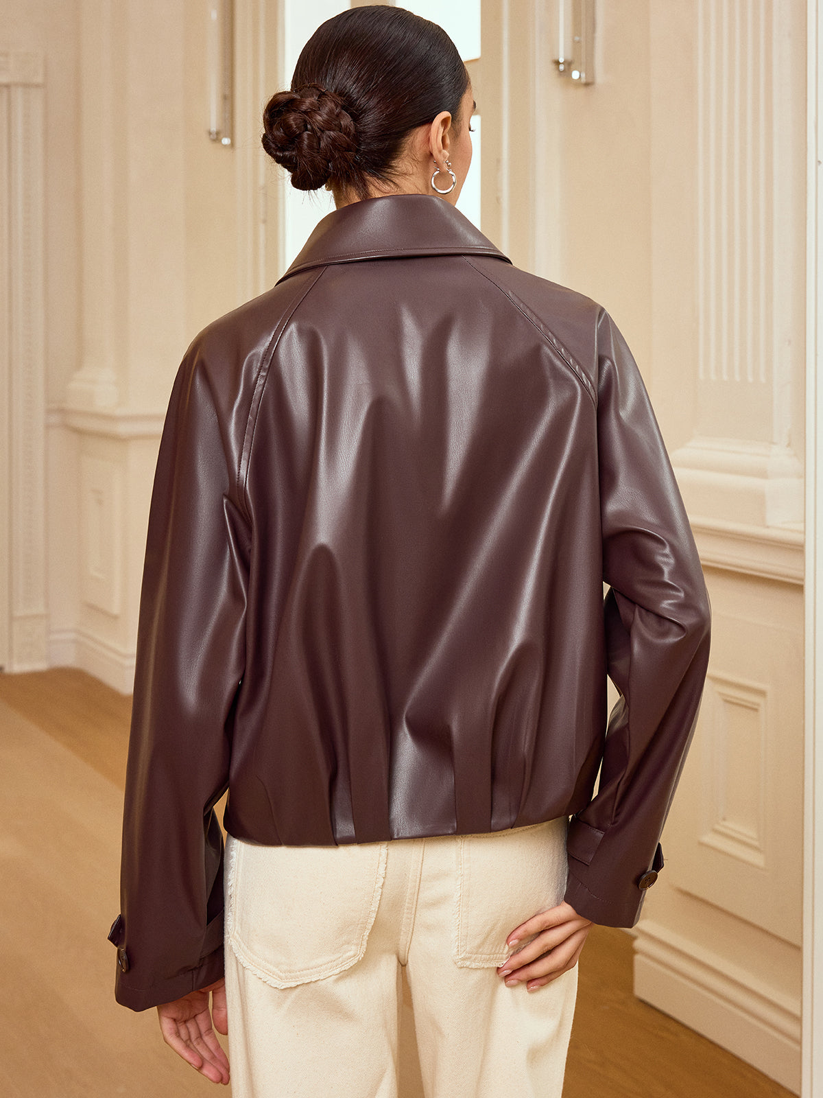 Veste en Cuir Synthétique Zippée | Col Raffiné et Manches Longues
