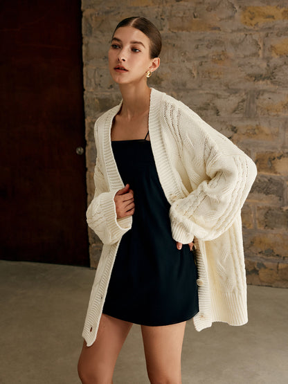 Veste Oversize en Tricot | Chaude avec Torsades Élégantes