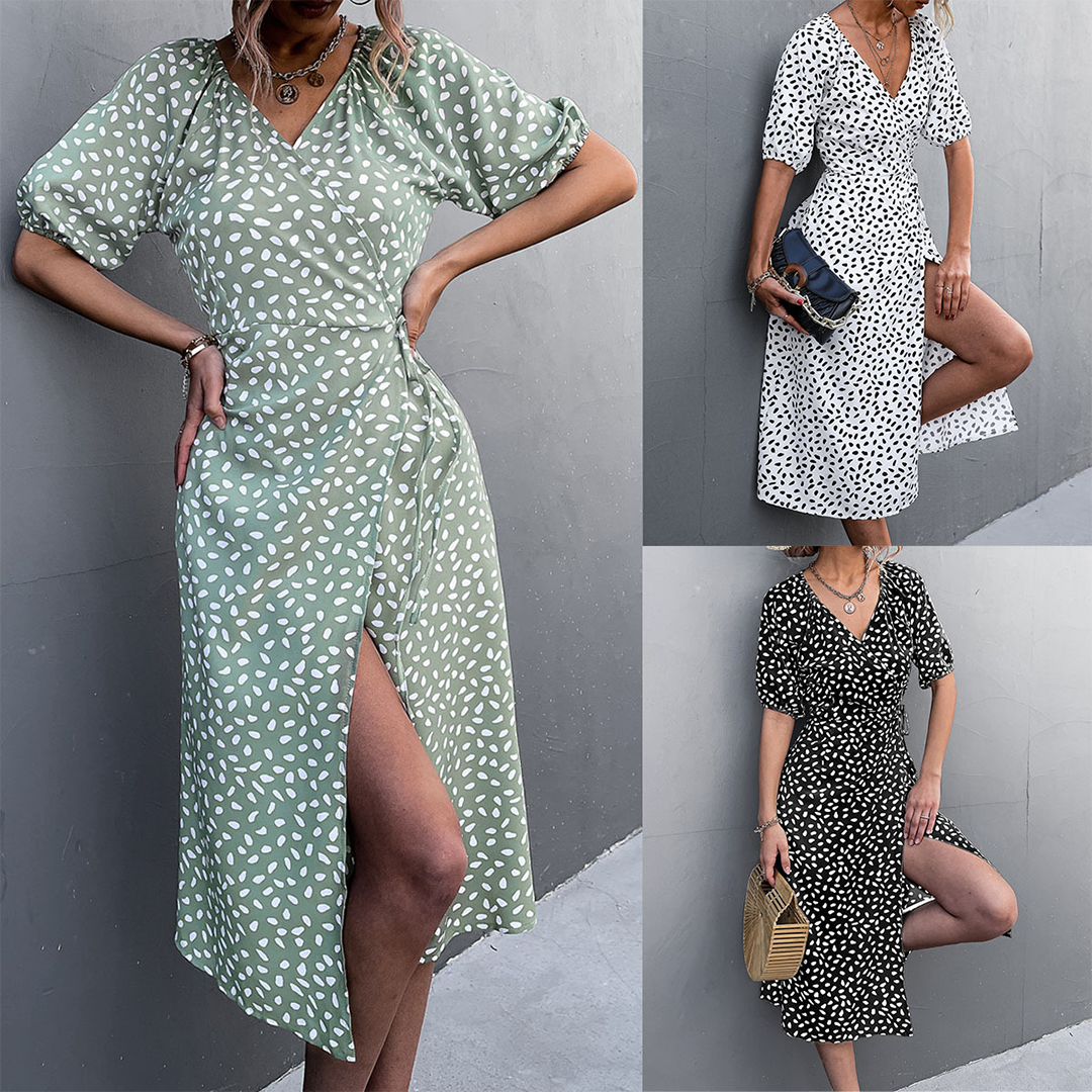 Robe Midi Croisée Été | Chic Col V et Détail Fendu