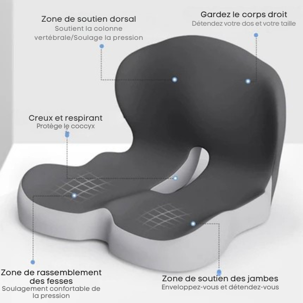 Coussin de siège ergonomique avec soutien lombaire pour bureau, voiture et voyages