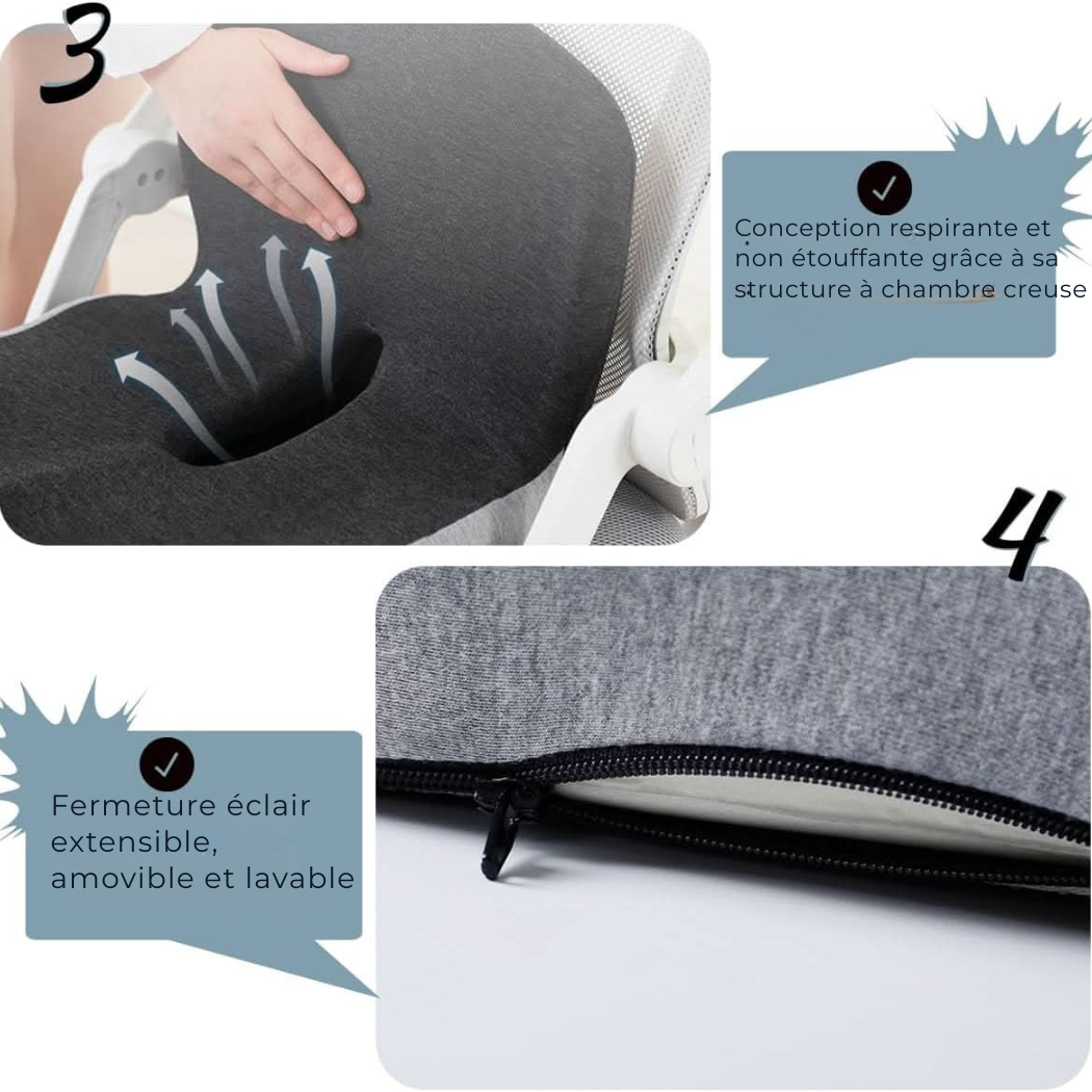 Coussin de siège ergonomique avec soutien lombaire pour bureau, voiture et voyages