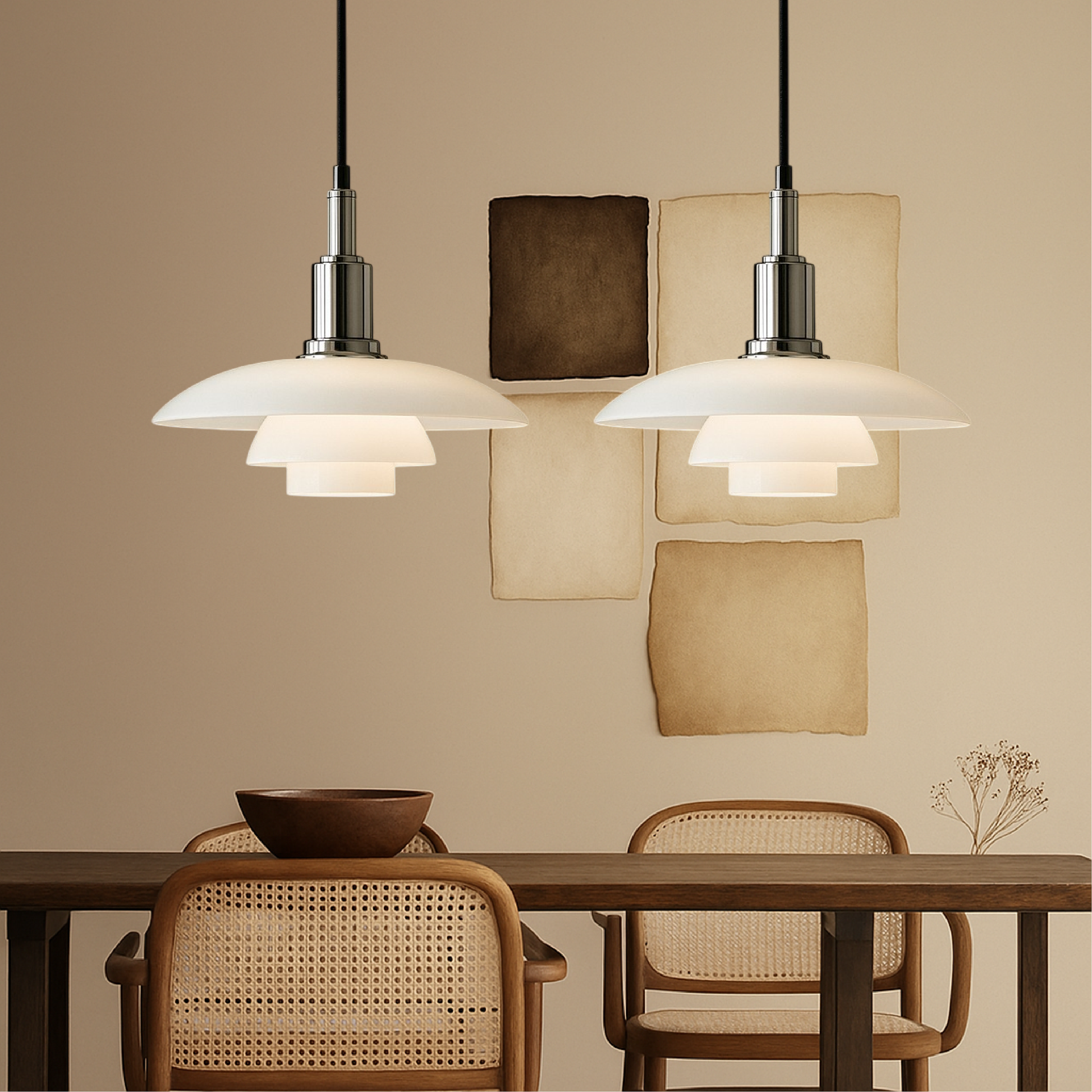 Lampe Suspendue Danoise à 2/3 Têtes | Design Épuré et Réglable