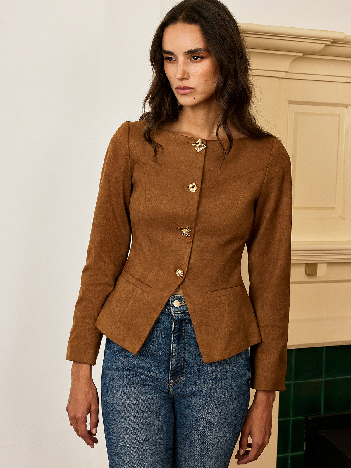 Veste en Suédine Ajustée | Manches Longues et Élasticité Légère