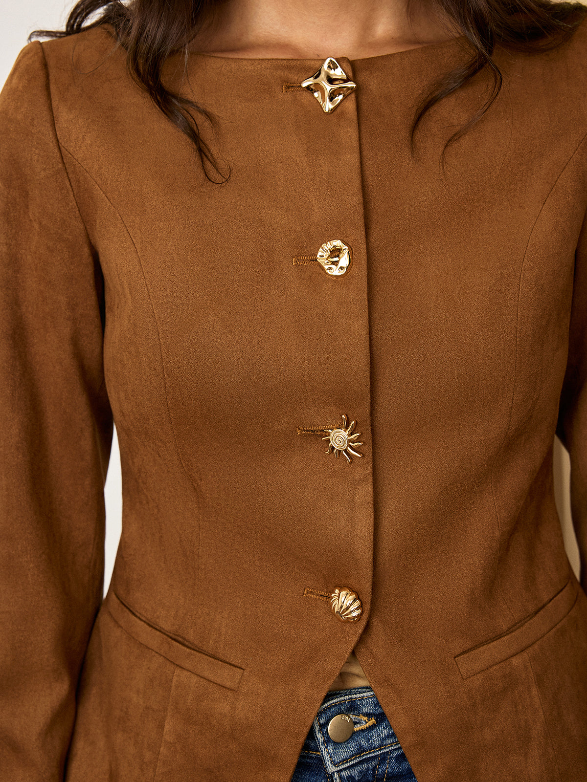 Veste en Suédine Ajustée | Manches Longues et Élasticité Légère