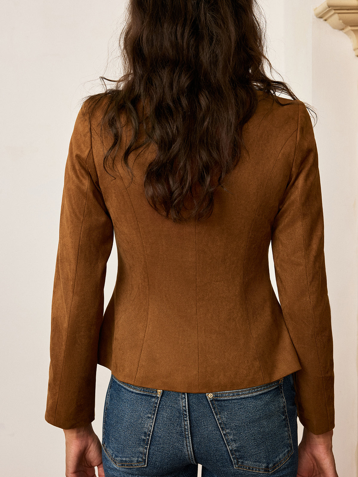 Veste en Suédine Ajustée | Manches Longues et Élasticité Légère