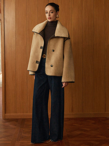 Manteau Long en Minky | Chaud et Élégant avec Piping Contrasté