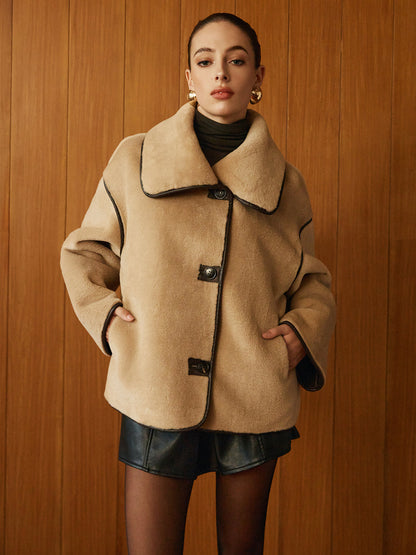Manteau Long en Minky | Chaud et Élégant avec Piping Contrasté