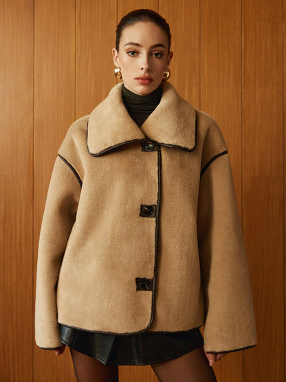 Manteau Long en Minky | Chaud et Élégant avec Piping Contrasté