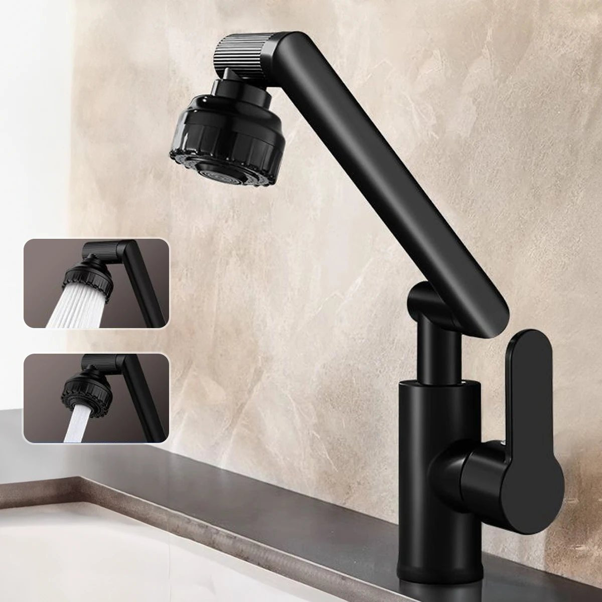 Robinet de Cuisine à Bras Robotisé | Rotation 360° et Modes de Jet Multiples