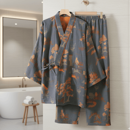 Ensemble de Pyjama Kimono Confortable | Motifs Aquarelle pour Détente à la Maison