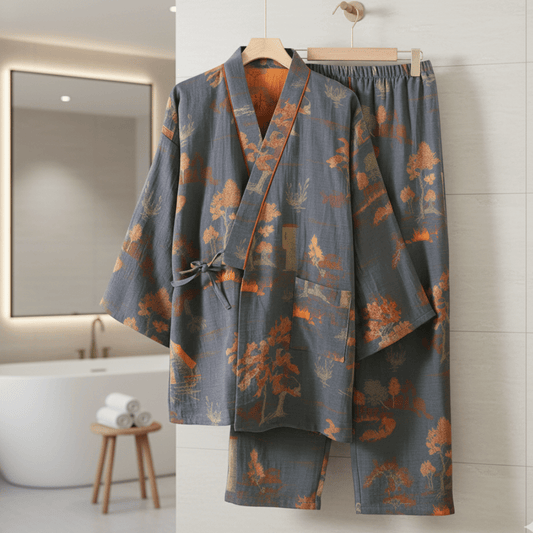 Ensemble de Pyjama Kimono Confortable | Motifs Aquarelle pour Détente à la Maison