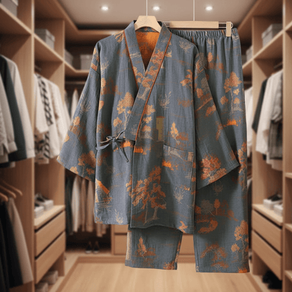 Ensemble de Pyjama Kimono Confortable | Motifs Aquarelle pour Détente à la Maison