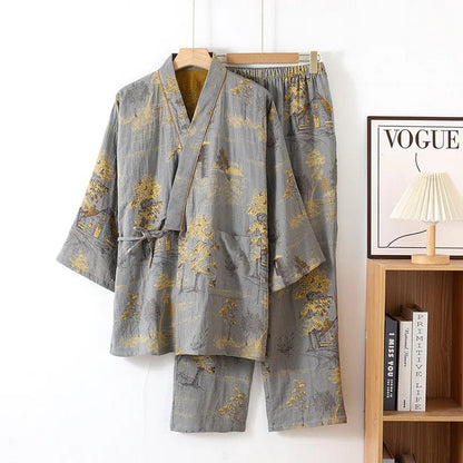 Ensemble de Pyjama Kimono Confortable | Motifs Aquarelle pour Détente à la Maison